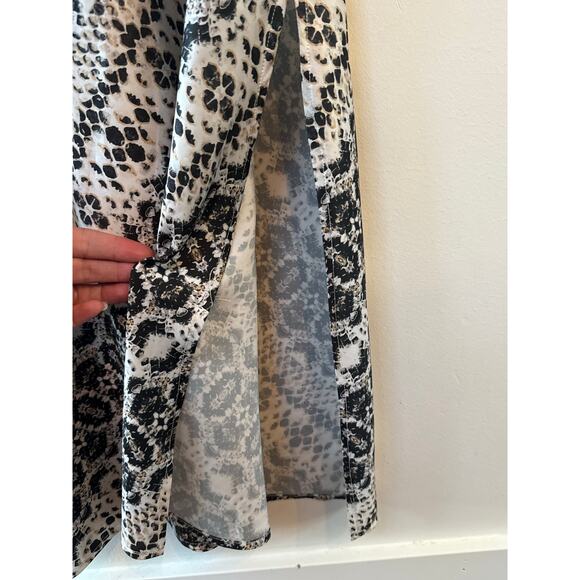 Adrienne Landau Slip Dress Maxi Black White Snakeskin Print Size S Sexy Silky‎ - Picture 4 of 13